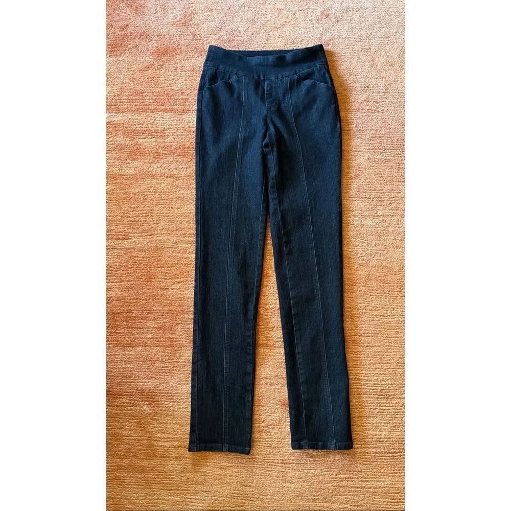 Denim & Co. 2T Dark Wash Pull-On Stretch Denim Pants Slim Straight High rise